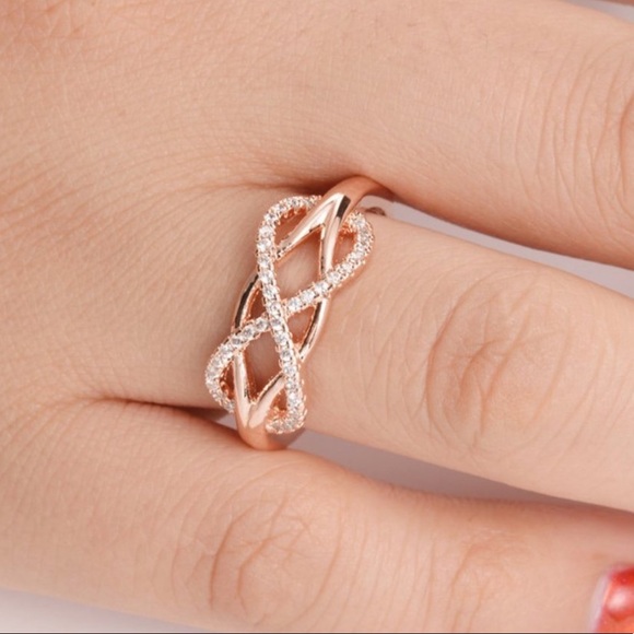 NEW Rose Gold Diamond Infinity Cross Knot Ring - Picture 2 of 4